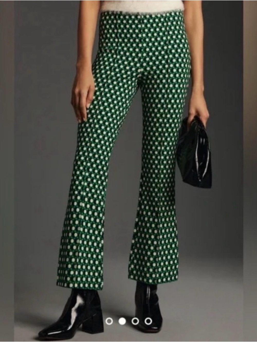 Anthropologie Green and White Polka Dot Flare Pant, Margot, S